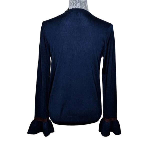 Halogen (Nordstrom) Ruffle Cuff Sweater Long Sleeves Crew Neck Merino Wool M New - Picture 4 of 5